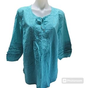 Isaacmizrahi live size 16 pullover blouse top 100% cotton teal